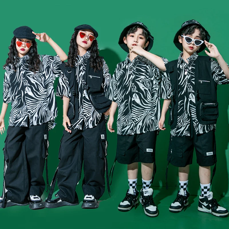 

Kids Hip Hop Clothing Black Jacket Vest Tops Street Dance Cargo Casual Pants Shorts for Girl Boy Jazz Dance Costumes Clothes