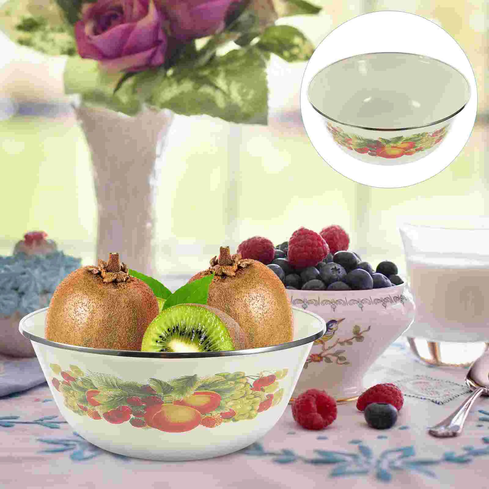 

2 Pcs Metal Bowl Container Lid Food Storage Containers Soup Bowls Enamel Noodle Office Fruit Fresh Keeping Thicken