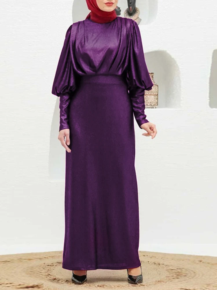 Женское модное мусульманское атласное платье ZANZEA, весеннее платье с длинным рукавом-фонариком, Кафтан, Абая, хиджаб, женское платье, мусульм...