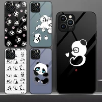 panda phone case tempered glass for iphone 13pro 13 12 11 pro max mini x xr xs max 8 7 6s plus se 2020 cover