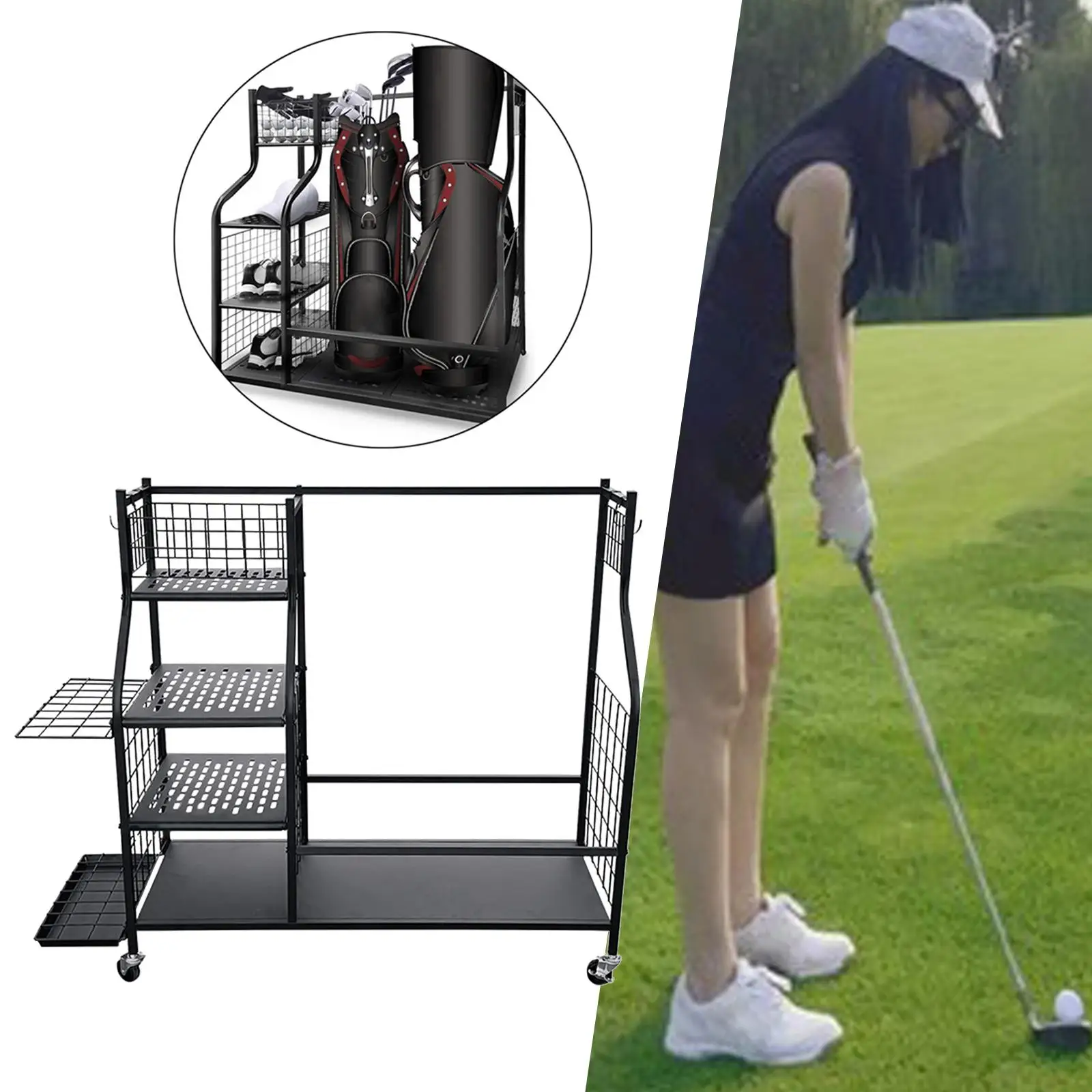 

Golf Bag Storage Rack Golf Storage Garage Organizer Golf Bag Organizer Extra Large Wheels for Golf Clubs Organization Gadgets