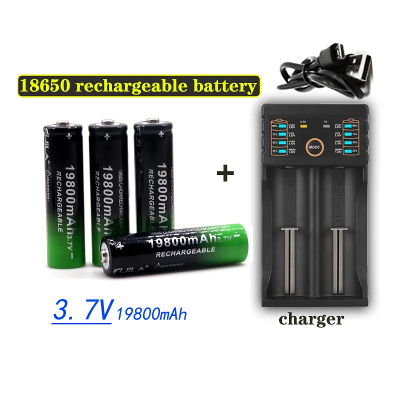 

2023New 18650 battery 3.7V 19800mAh rechargeable li-Ion battery with charger for Led flashlight batery litio battery+USBCharger