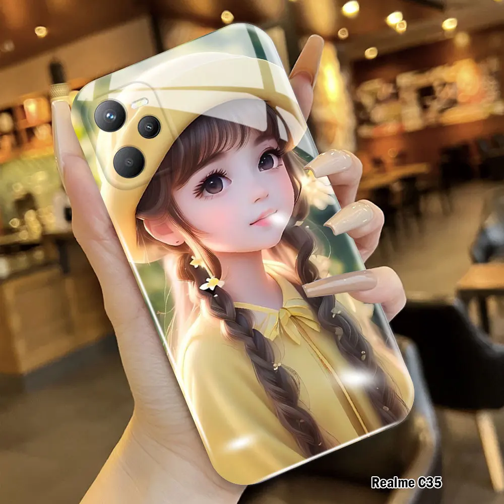 

For Realme C35 C21Y C25Y C20 C20A Narzo 50 5G Film Case Cartoon Girls Full Cover Camera Protection Gloss Phone Cases
