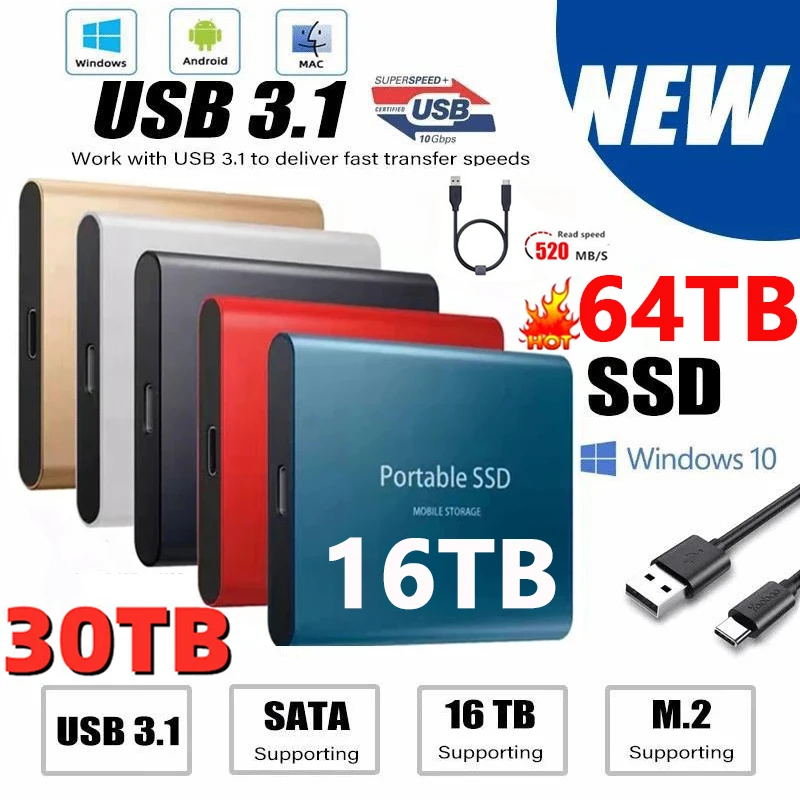 Portable M.2 SSD 1TB 500GB 2TB 4TB Type-C 1TB External Hard Drive Usb 3.1 8TB Mobile Solid State Hard Disks for Notebook Laptop