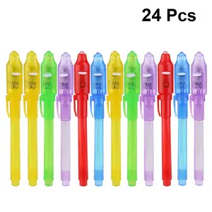 24Pc Mixed Portable LED Pen Money Verification Pen Pen Invisable Ink Pen Light Pen With UV-Light For Store School (Random Color)