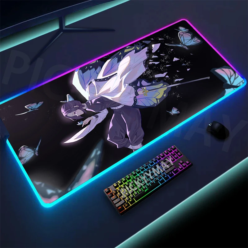 

Large LED Desk Mats Demon Slayer XXL RGB Computer Mousepad 90x40cm Backlight Keyboard Mat Table Pad Gamer Luminous Mousepads