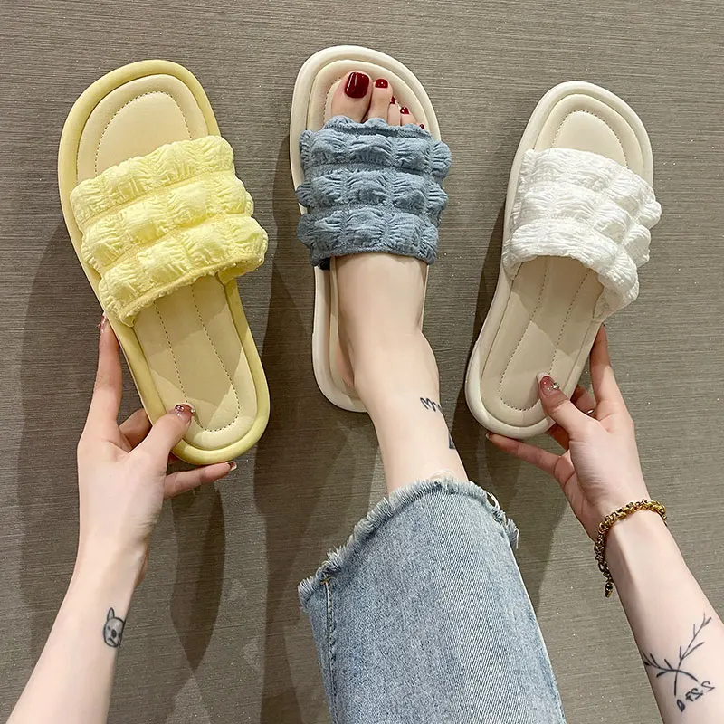 

Beach Shoes Slippers Women Summer Slides Fashion Pantofle Med Sabot Soft Flat Luxury 2022 PU Bonded Leather Rome Rubber Shoes W