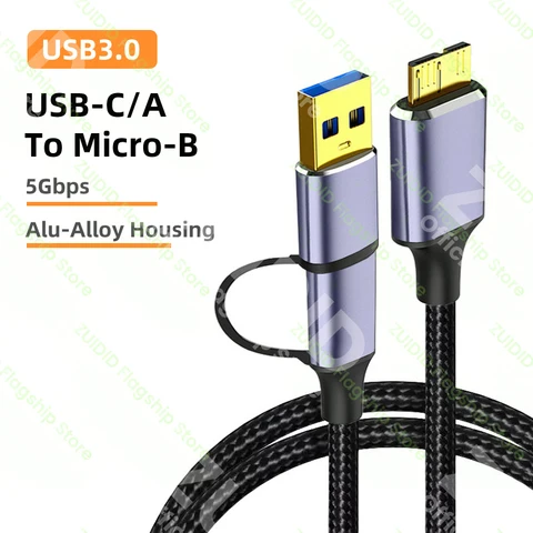 Кабель для быстрой синхронизации данных 2 в 1, USB Type C Micro-B 3,0, 5 Гбит/с, 2 А