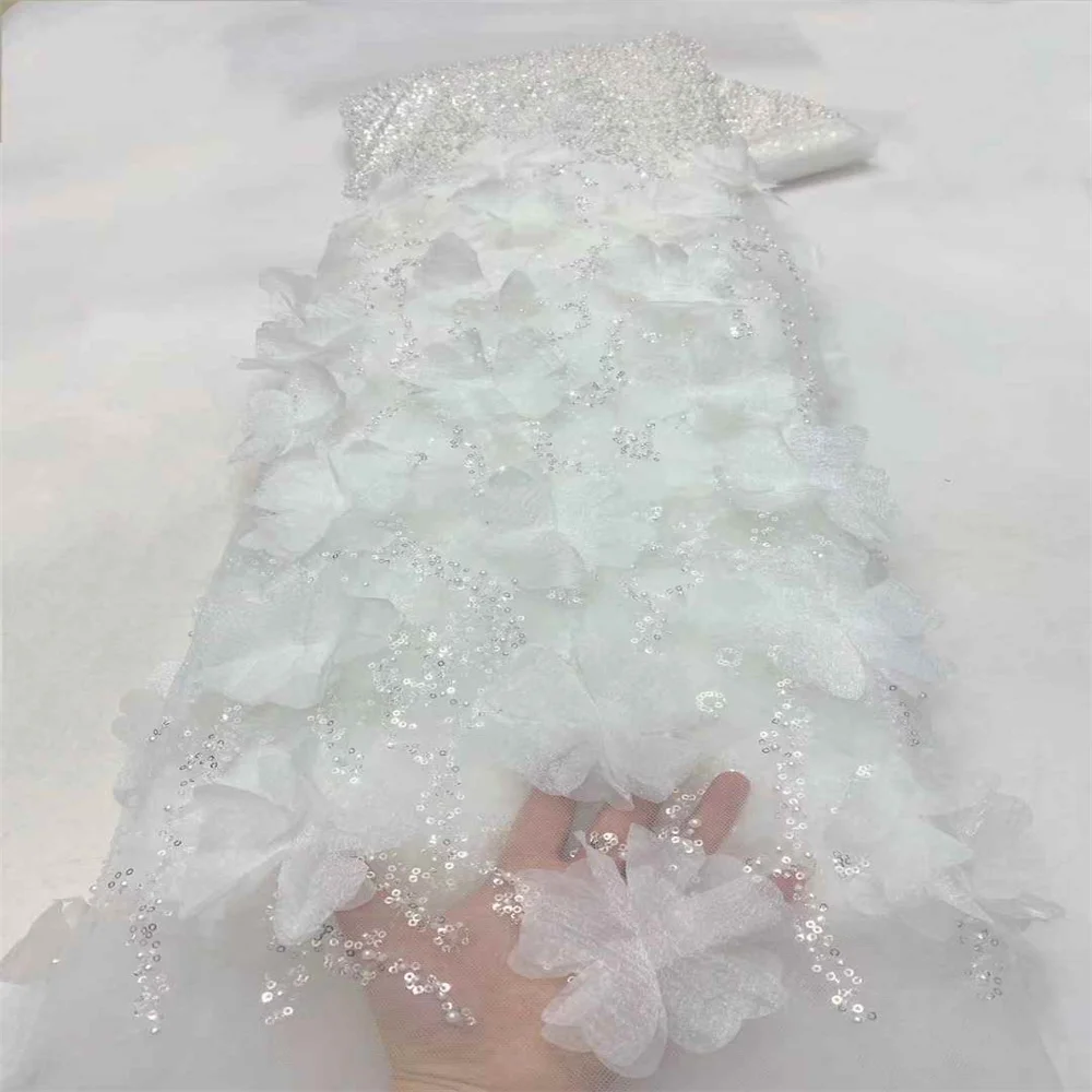 Роскошная 3D Цветочная африканская кружевная ткань 2024 блесток бусины вышивка