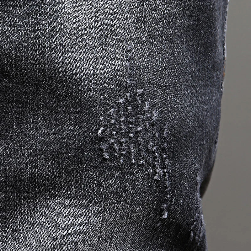 Italian Style Fashion Men Jeans Retro Black Gray Elastic Stretch Slim Fit Ripped Jeans Men Vintage Designer Denim Pants Hombre