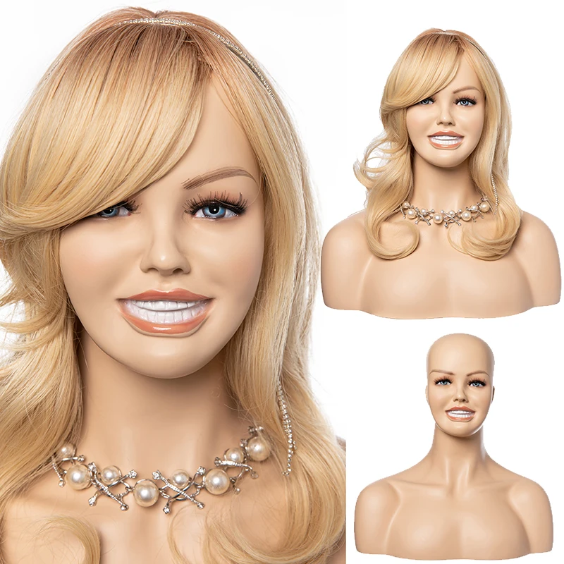 H13 Fiberglass Mannequin Head With Shoulder Display Mannequin Head Bust for Wigs Display
