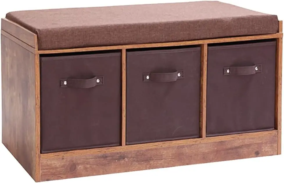 

Storage Bench, Retro Toy Box Storage Chest, Entryway Bench with Storage Drawer & Removable Padded Cushion, End of Bed Storag Ele