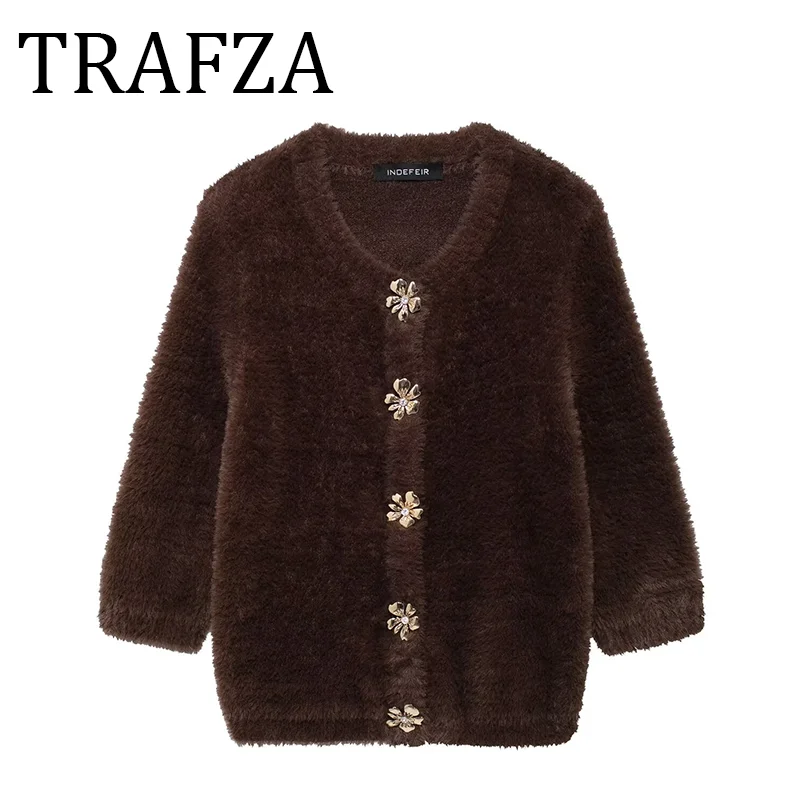 TRAFZA женские кардиганы из искусственного меха с короткими рукавами пальто модный