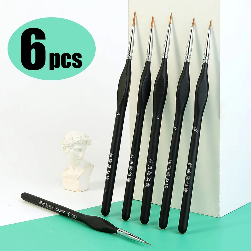 

6pcs Line Drawing Pen Professional Wolf Milli Paint Brush For Drawing Gouache Oil Painting,Ergonomic Wooden Handle Paintbrush