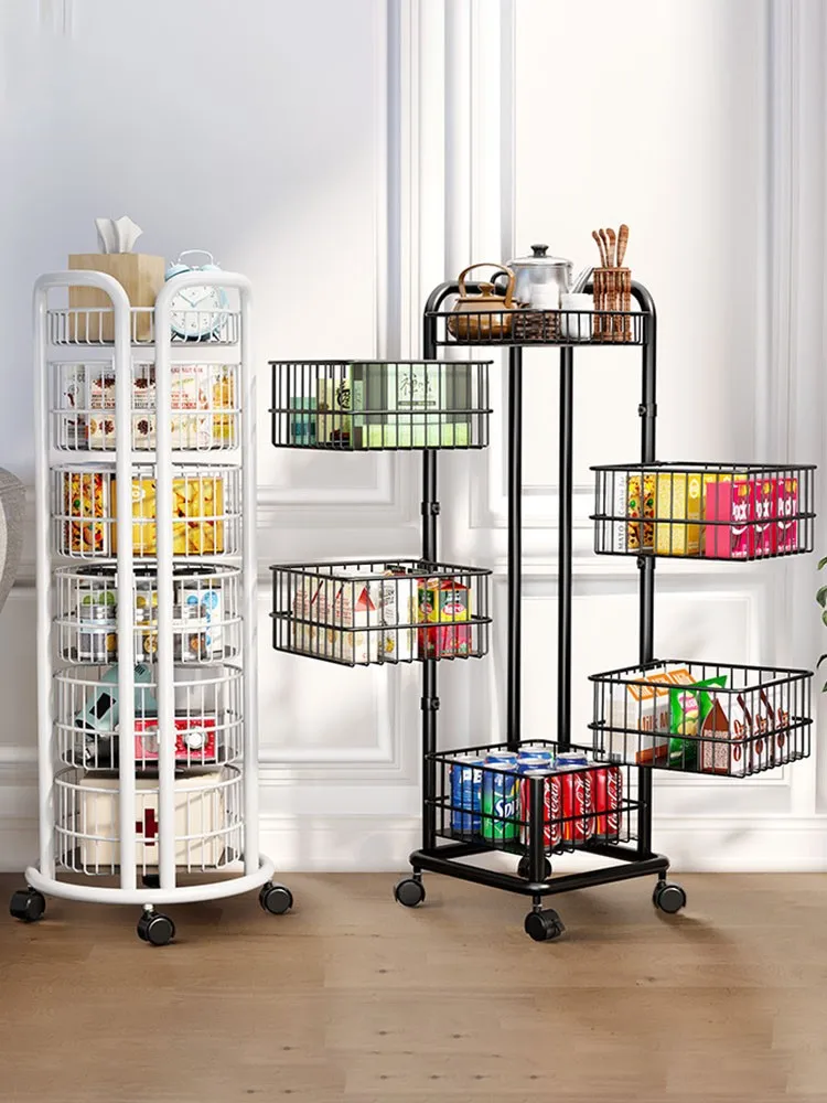 

Rotating Storage Rack for Kitchen Multi Metal Layer Shelf Organizer on Rolling Wheels for Fruit Vegetabe 2-5 Tier