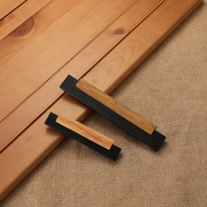 

Nordic Modern Solid Wood Handle European Minimalist Cabinet Wardrobe Cabinet Door Drawer Black Beech Hardware Desk Drawer Handle
