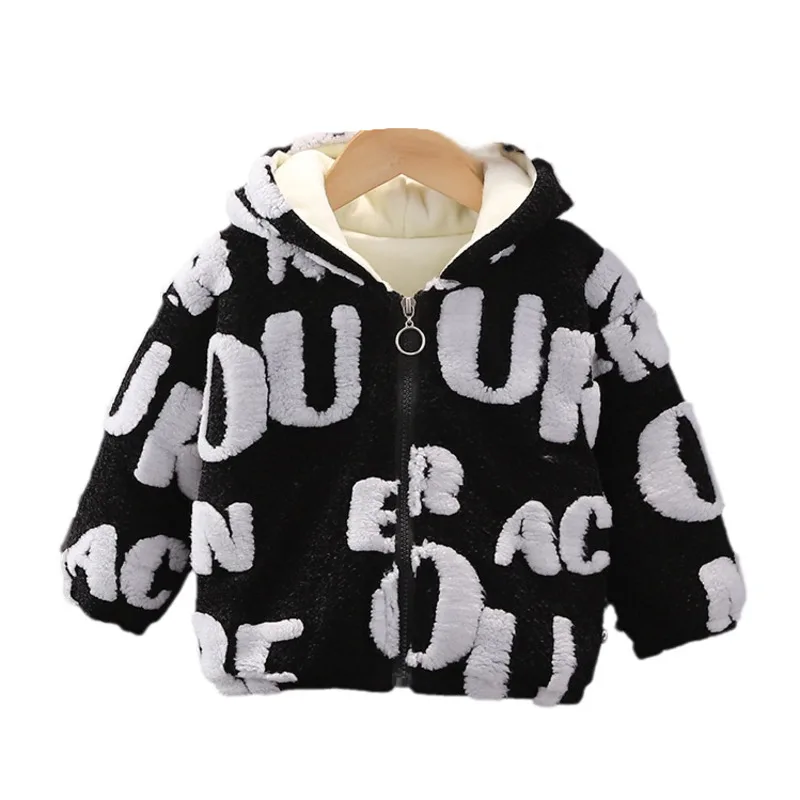 

New Winter Baby Girl Clothes Children Boys Thicken Warm Hooded Jacket Kids Coat Toddler Casual Letter Costume Infant Sportswear