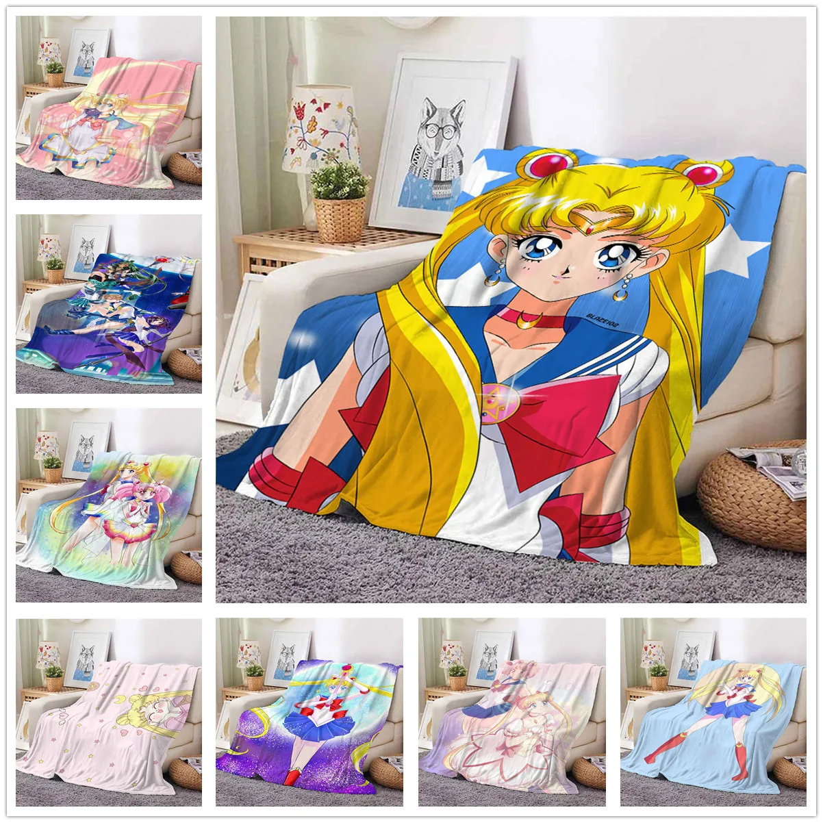 

Одеяло из аниме Сейлор Мун, фланелевое одеяло, одеяло для кондиционирования воздуха, праздничные подарки, одеяло для сна, одеяло для дивана ...