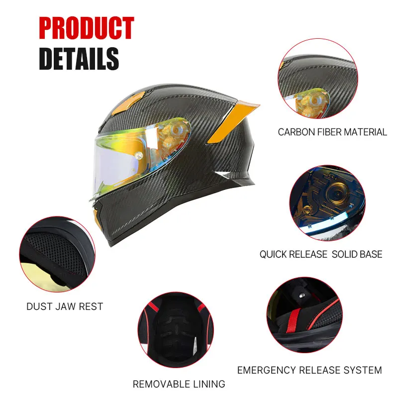 Мотоциклетный шлем из углеродного волокна гоночный на все лицо для езды по
