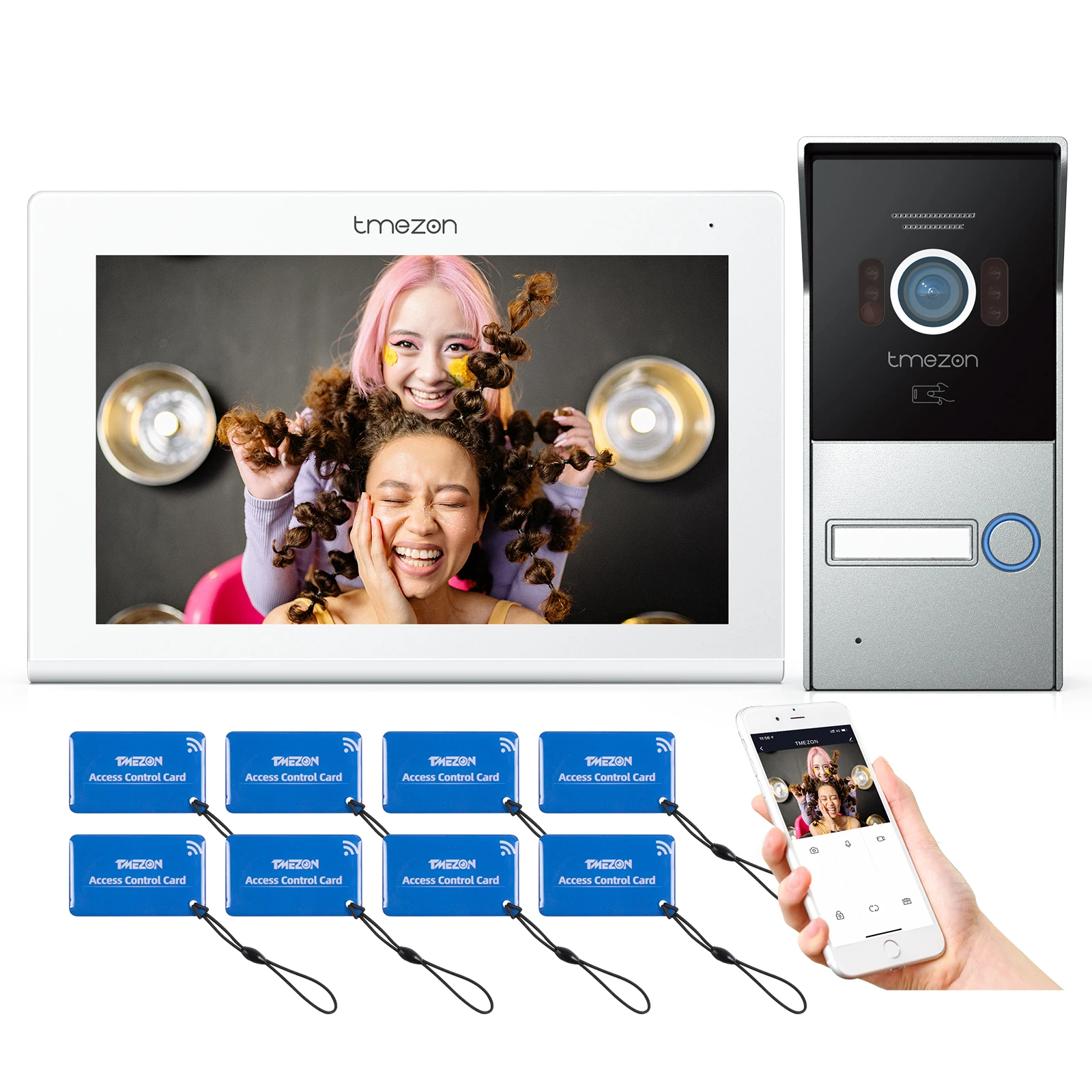 Фото TMEZON 1080P Одиночный семейный Wi-Fi видеодверной звонок, 7-дюймовый монитор с сенсорным экраном и наружным видеодомофоном, проводная камера ночного видения, AP №1