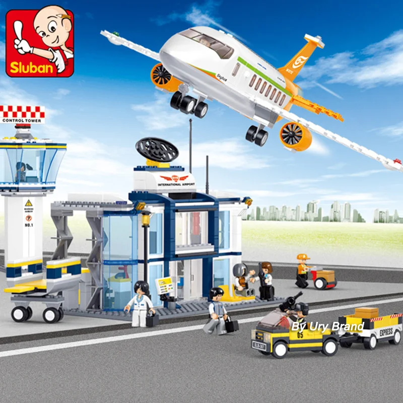 

Sluban City Aviation Cargo Plane Airport Airbus Airplane Control Tower DIY Building Blocks Toys Set Figures for Boys Kids Gifts