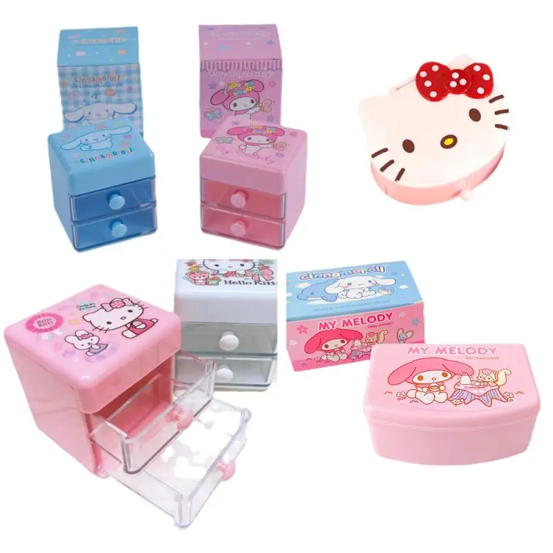 

New Kawaii Sanrios Hellokittys Cinnamoroll My Melody Cute Cartoon Anime Flip-Top Jewelry Box Desktop Necklace Ring Storage Box