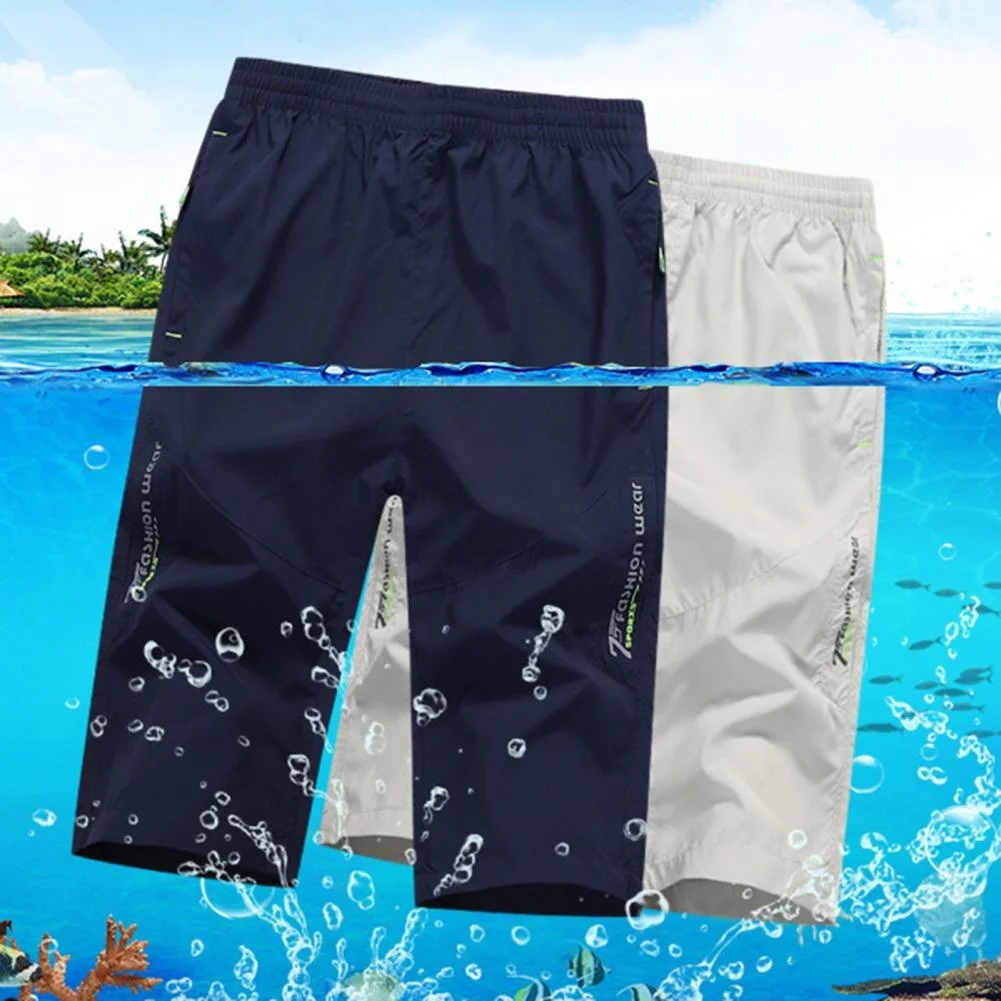 

Men Summer Shorts Solid Color Zipper Pocket Plus Size Slim Quick Dry Capri Pants Fitness Shorts Male Clothing Strtwear
