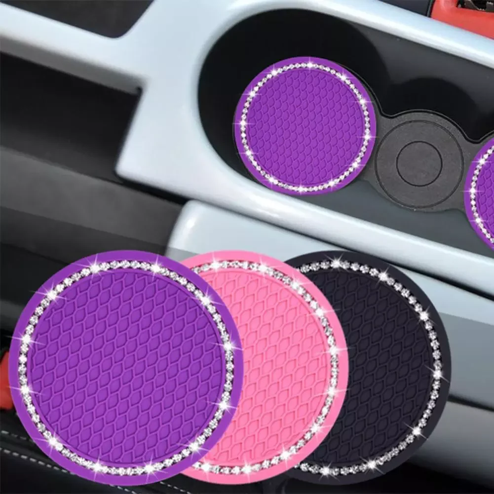 

Universal 7cm Car Style Coasters Pad Pink Cup Holder Mat Rhinestone Waterproof Anti Slip Vehicle Interior Accessories