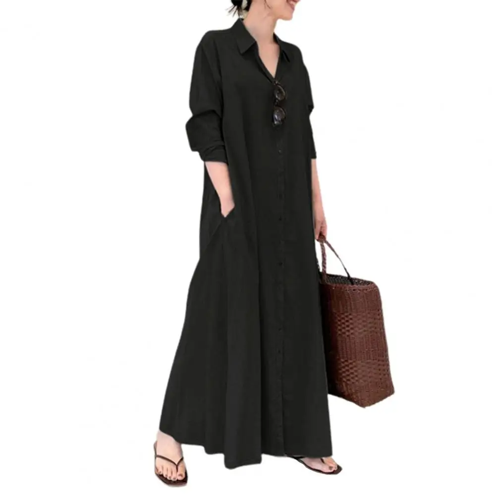

Loose Sundress Sundress Solid Color Dress Elegant Buttons Casual Solid Color Large Hem Dress
