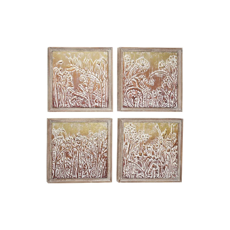 

DecMode Indoor Gold Metal Eclectic Floral Wall Decor, Set of 4
