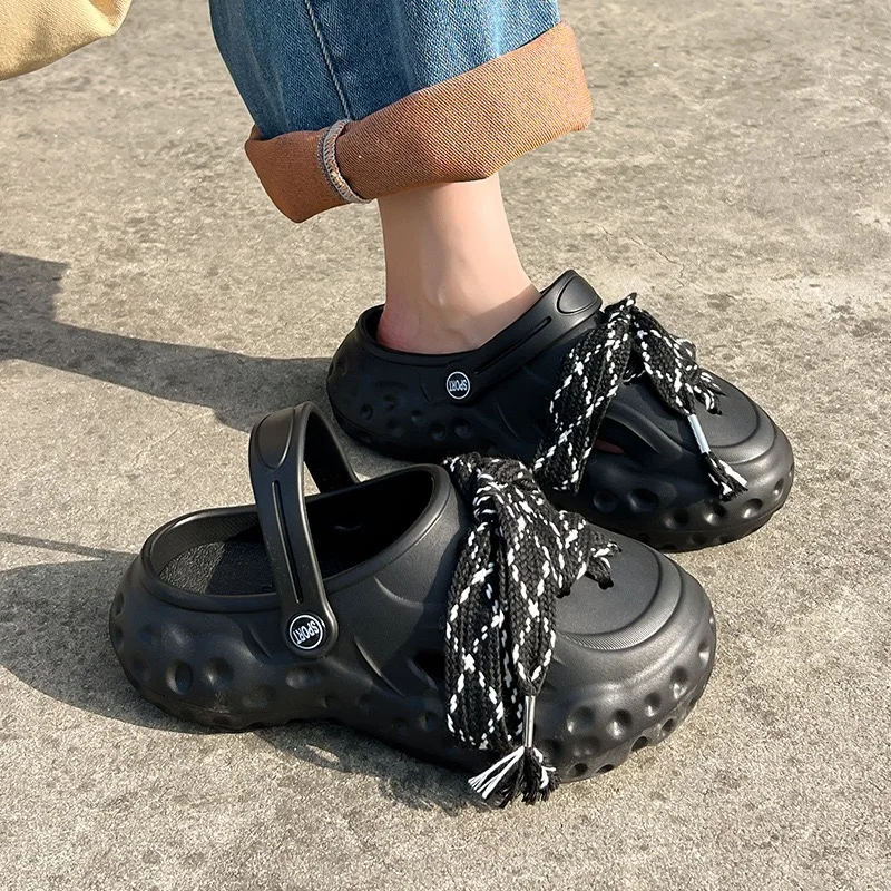 1 Pair Hole slippers Shoelaces White Black Shoes Strings For Women New Flat Laces Accessories