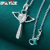 925 sterling silver angel wings heart zircon pendant necklace 16 30 inch snake chain ladies party wedding high jewelry