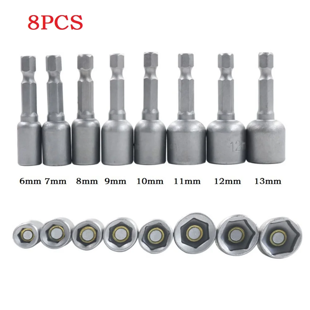 

8Pcs Set 6-13mm Magnetic Nut Driver 1/4in Quick Release Hex Shank Socket Adapter Drill Bit For Power Drills Screw Guns