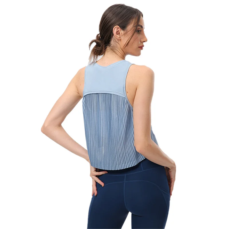 Best Women's Yoga Shirts Vests Fitness Crop Tops Pleated Crumpled Loose Breathable Sports T-shirts Tennis Gym Workout Sportswear