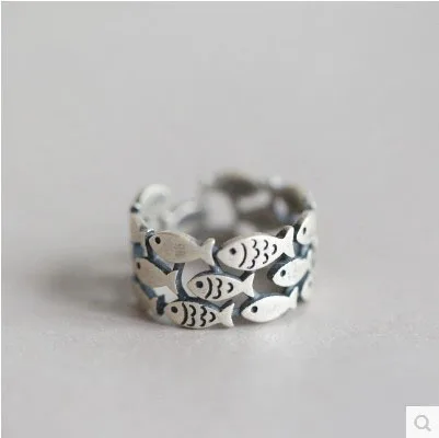 

925 Sterling Silver Fashion Cute Fish Retro Simple Women's Ring Jewelry Wedding Birthday Gift