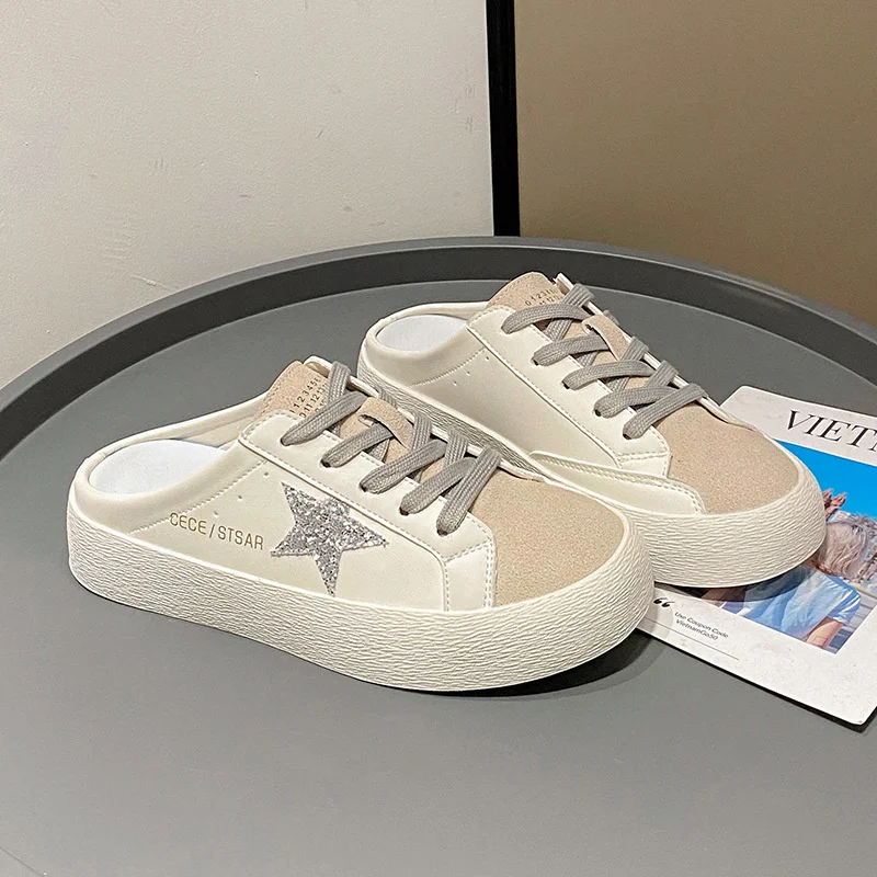 

2023 New Summer Heel Less Small White Shoes with Half Slippers for Women's Outwear Shoe Original Sneakers Deals Casual Designer