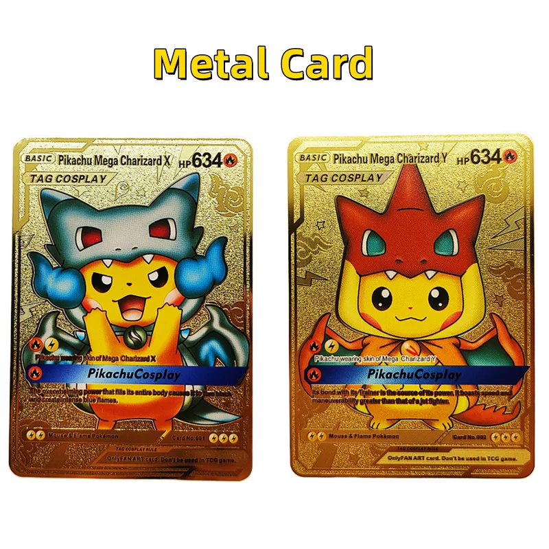 

Pokemon Cards Gold Metal Card Pikachu Mewtwo Charizard Vmax Metal Pokemon Letters Game Collection Card Animal Crossing Amiibo