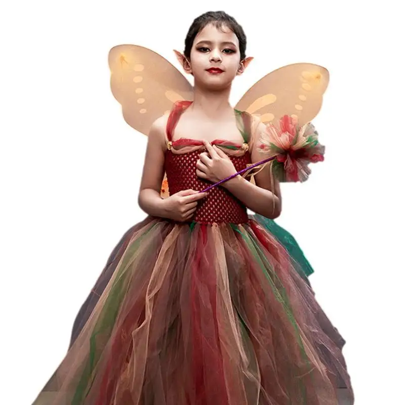 

Jungle Fairy Costumes Fairy Costume For Girls 4pcs Fairy Princess Dress For Girls With Wings Fairy Stick Ear Set Birthday Party