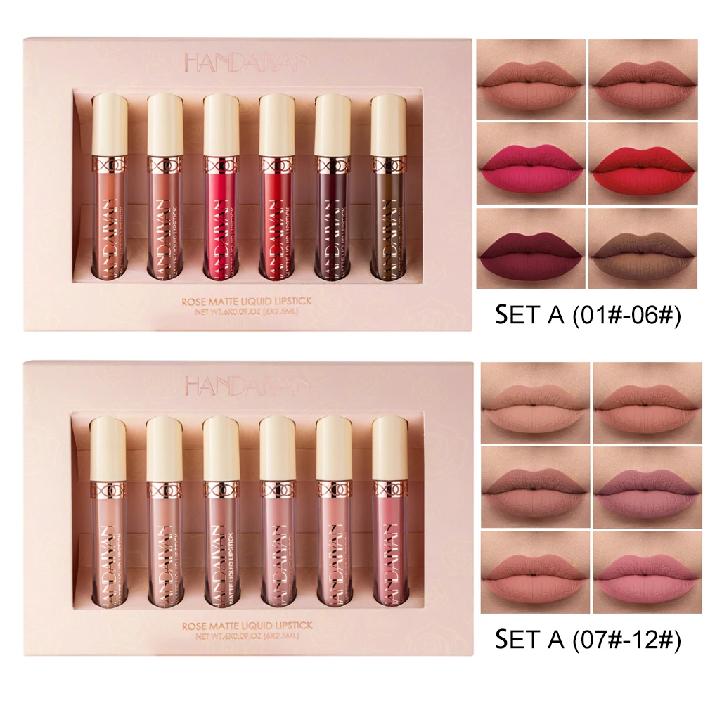 HANDAIYAN 6pcs/Set Liquid Lipstick Lip Gloss Professional Makeup Matte Lipstick Lip Kit Long Lasting Cosmetics Maquiagem