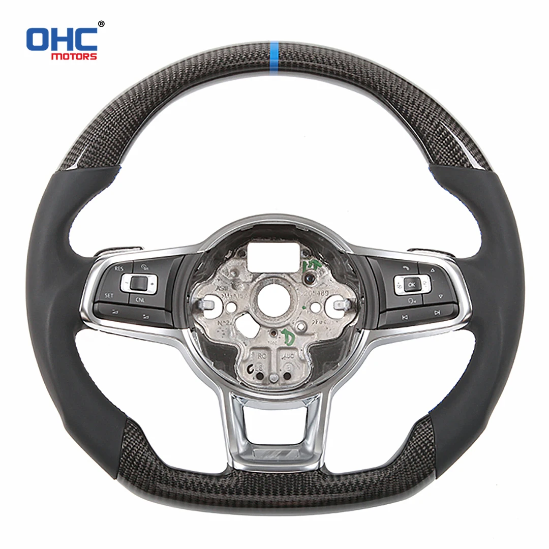 Фото OHC 100% настоящее углеродное волокно, кожа, алькантара, светодиодный автомобильный руль, совместимый с Volkswagen VW Golf 7 GTI Mk7 №3