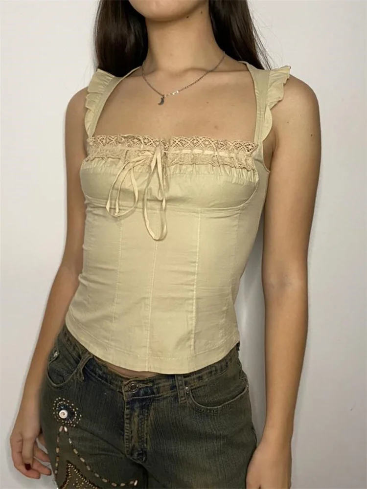 

Винтажный кружевной топ в стиле пэчворк с оборками и бантом, Y2K