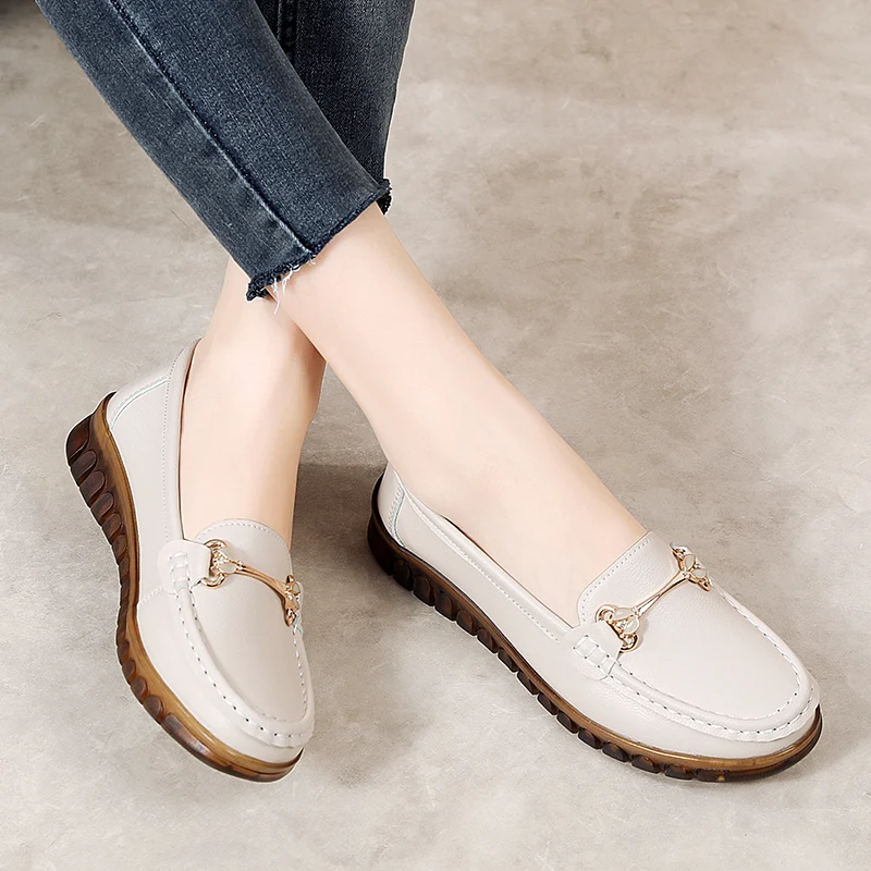 New Women Genuine Leather Flats Platform Woman Ladies Casual Shoes Luxury Loafers Female Slip-on Boat Walking Shoes Moccasins