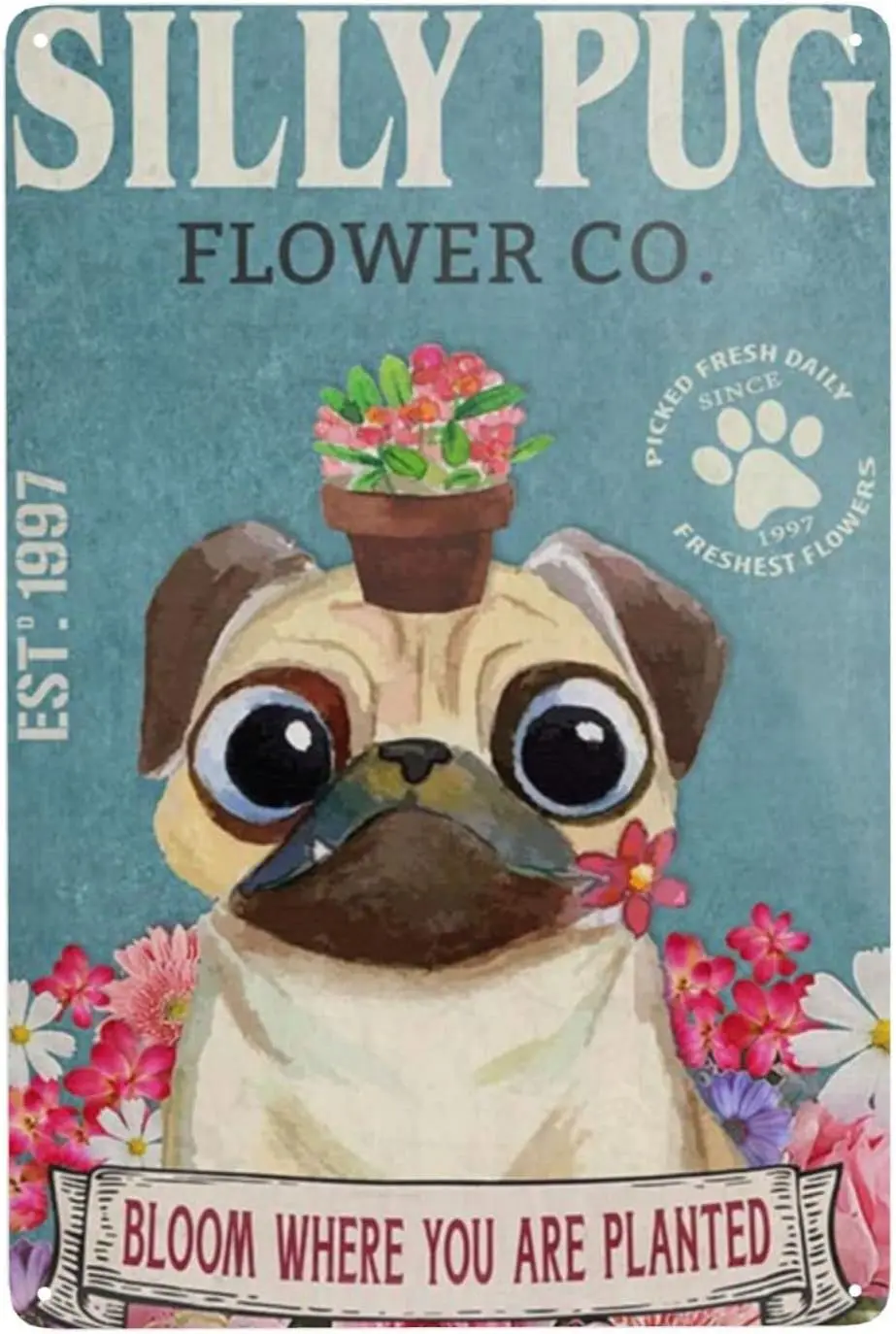 Metl Tn Sgn Pug Cnvs Prnt Wll rt Decor for Cfe Br Resturnt Supermrket Магазин Best Gfts de 8 x 12 nches