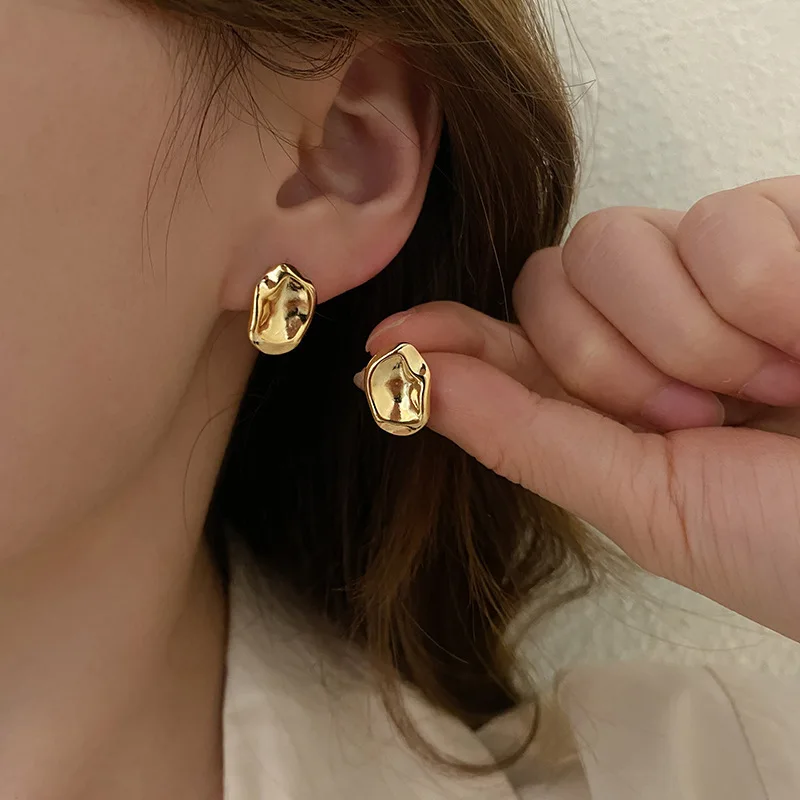 

New Fashion Handmade Hammer Faced Earring Irregular Bumpy Stud Earrings Versatile Jewelry for Women