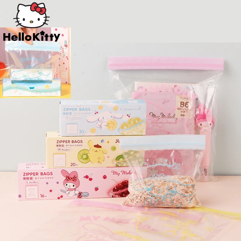 Sanrio Cinnamorol Melody Purin Sealed Packaging Bag Fresh-keeping Food Storage Zipper Bag Reusable Ziplock Bag Kitchen Supplies