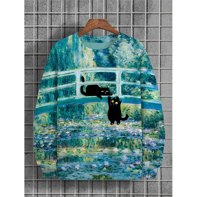 3D Printed Cute Cat Hoodie For Men Women Squirrel Crane Graphic Sweatshirts Fashion Long Sleeves Round Neck Oversized Hoodies