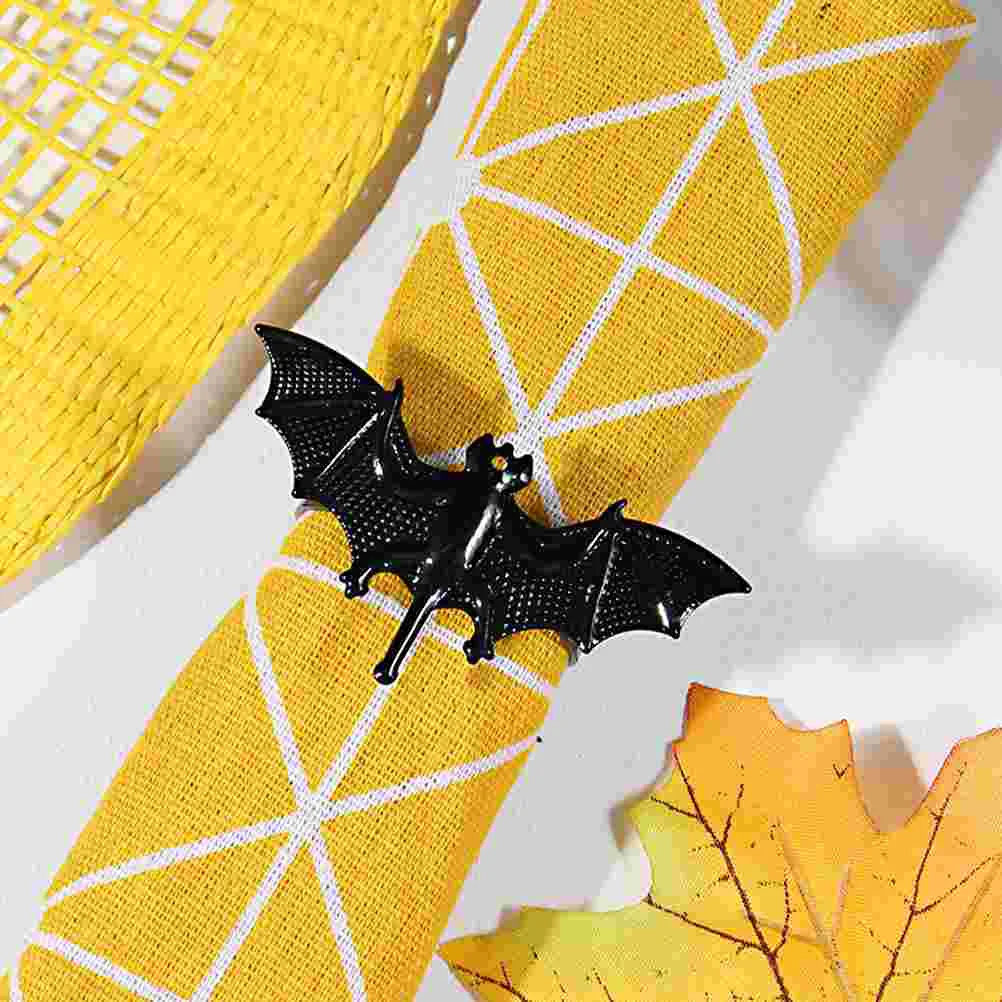 

6 Pcs Napkin Holder Halloween Party Rings Stainless Steel Metal Hotel Table Bat Buckles