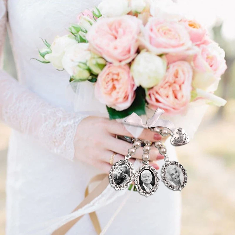

Wedding Bouquet Charm Lace Oval Bridal Bouquet Angel Charm Memorial Photo Charm