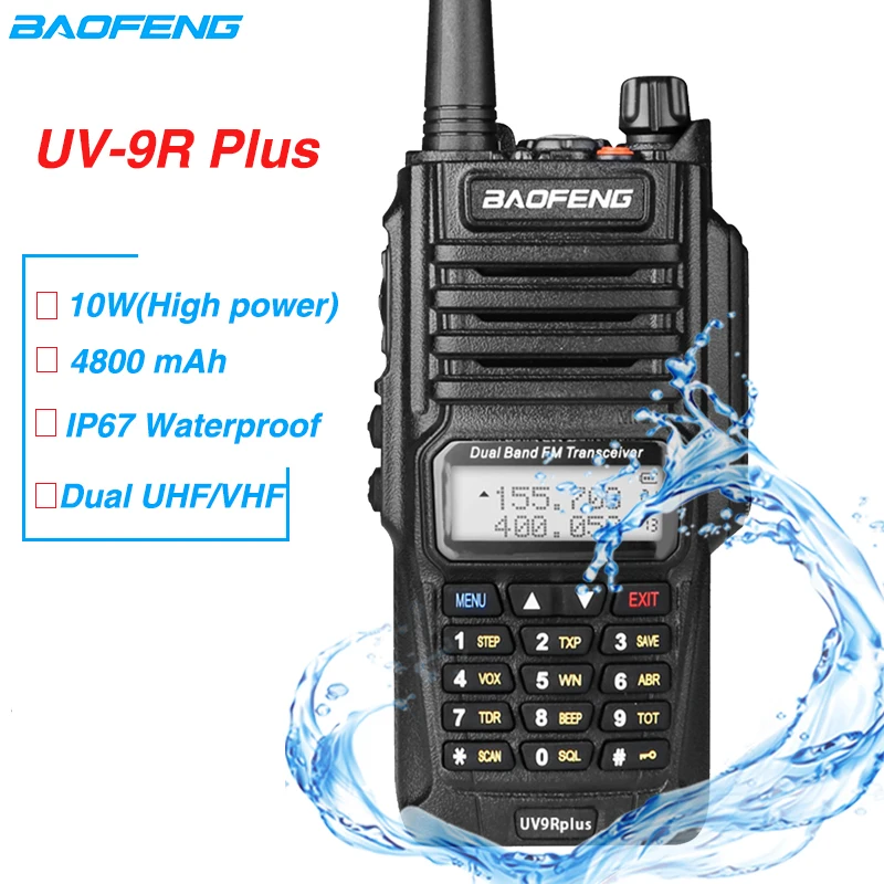 

10 Вт Baofeng UV-9R Plus Водонепроницаемый 10 км охотничий CB Ham Радио UV-9R Plus 4800 мАч рация VHF UHF двухдиапазонный fm-приемопередатчик