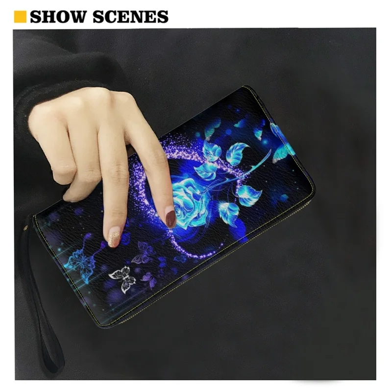 Belidome Blue Rose Wallet for Women Leather RFID Blocking Design Zip Around Card Holder Organizer Ladies Travel Clutch Wristlet